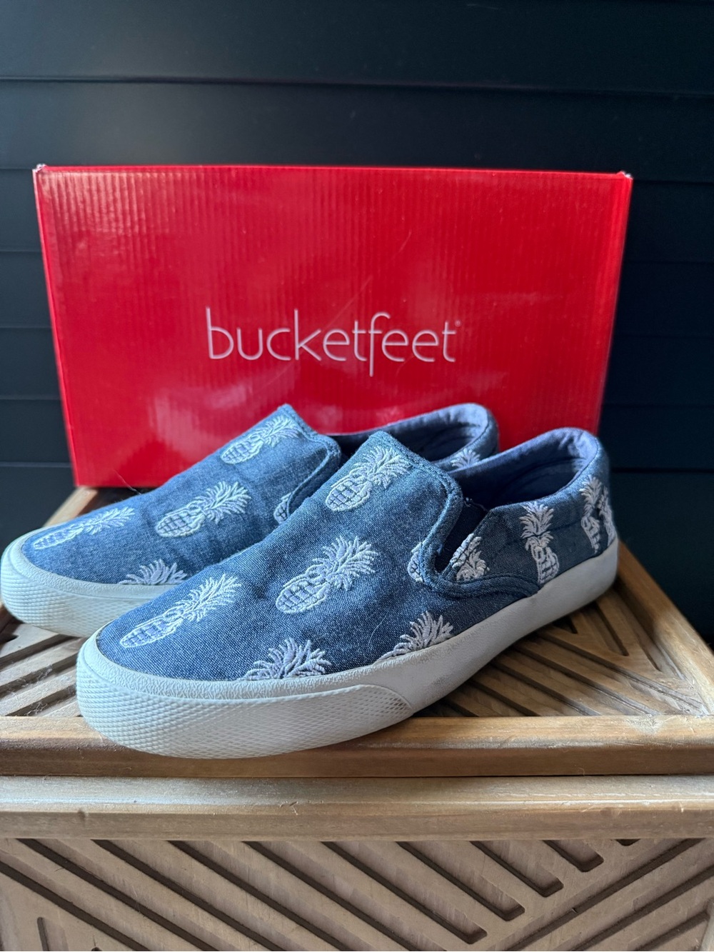Bucket Feet Blue Pineapple Slip-On Shoes